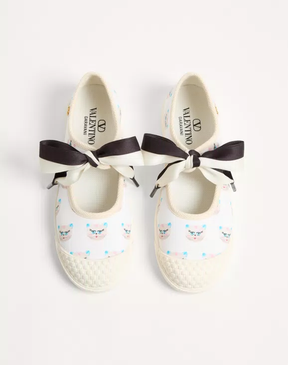 Valentino Bay By Bay Ballerina Fabric Sneaker With Le Chat De La Maison Print - Image 5
